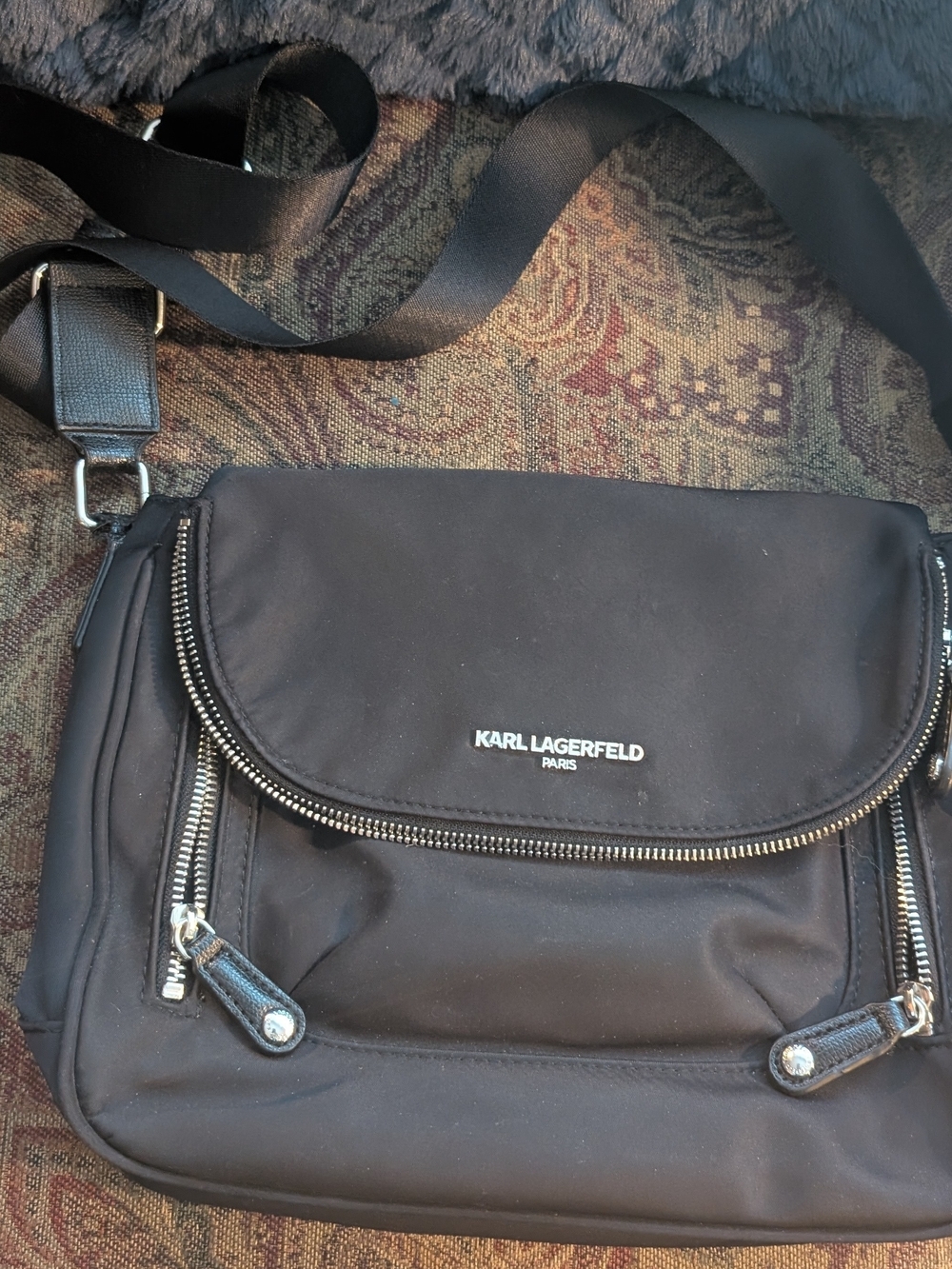 Karl Lagerfeld Paris "Cara" Black Crossbody Messenger Bag